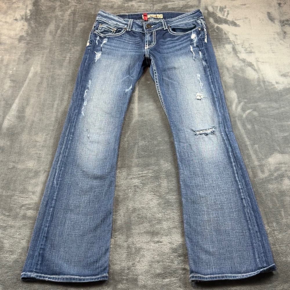 BKE Culture Women Distressed Bootcut Jeans 28x33.5 Medium Wash BKL4837L Stretch